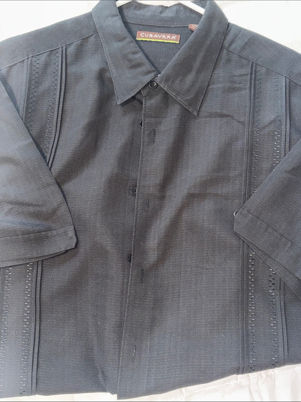 Cubavera Black Short Sleeve Button-Front Guayabera-Style Shirt